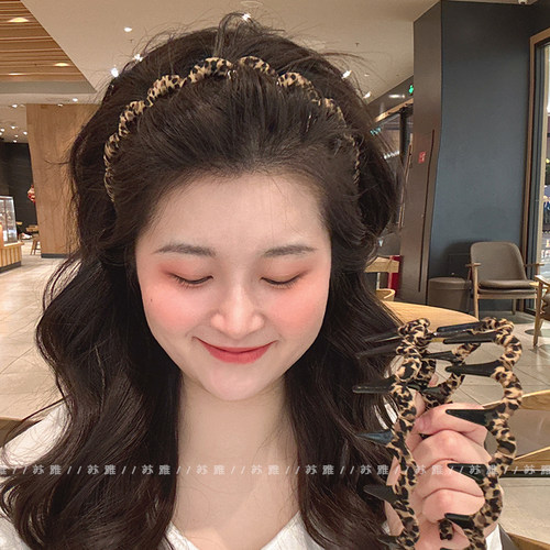 个性豹纹带齿防滑发箍碎发整理