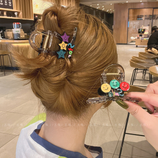 笑脸可爱发夹女发量少后脑勺夹子头饰2026年新款 鲨鱼夹抓夹发卡