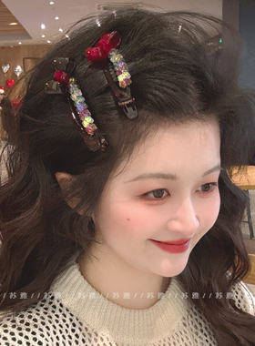 高级感彩色水钻发夹女蝴蝶结满钻鸭嘴夹头饰前额侧边刘海头发夹子