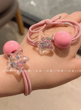 彩色五角星女发绳可爱公主头饰头绳球球皮筋发圈高弹力耐用皮套