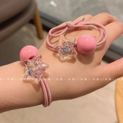 彩色五角星女发绳可爱公主头饰头绳球球皮筋发圈高弹力耐用皮套