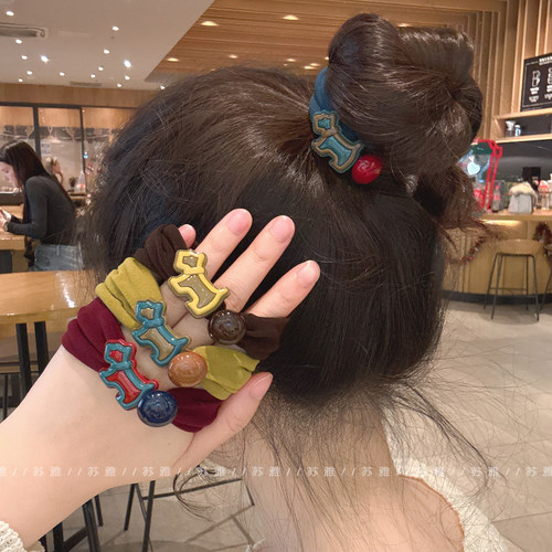 气质撞色小狗豆豆扎头发面膜发绳