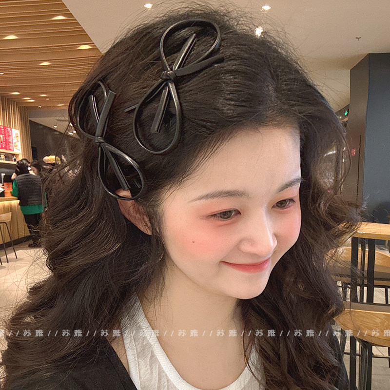 皮质领结碎发刘海鸭嘴夹侧边夹