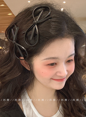 黑色皮质蝴蝶结发夹发卡鸭嘴夹2025新款一字夹发饰前额侧边刘海夹