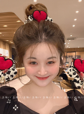 羊毛毡撞色爱心波点撞色大肠发圈女头绳发饰扎头发马尾皮套发绳