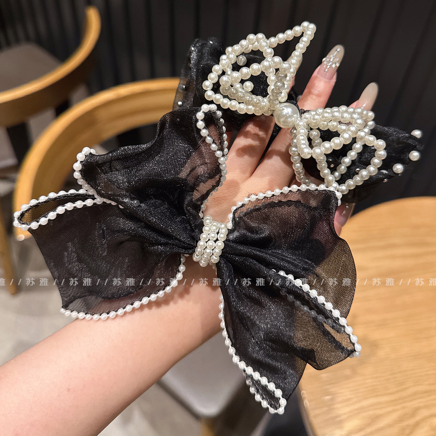 高级感珍珠大蝴蝶结大肠发圈女高弹力扎马尾头绳丸子头百搭发绳