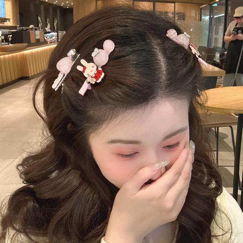 甜美可爱小熊兔子少女粉爱心对夹