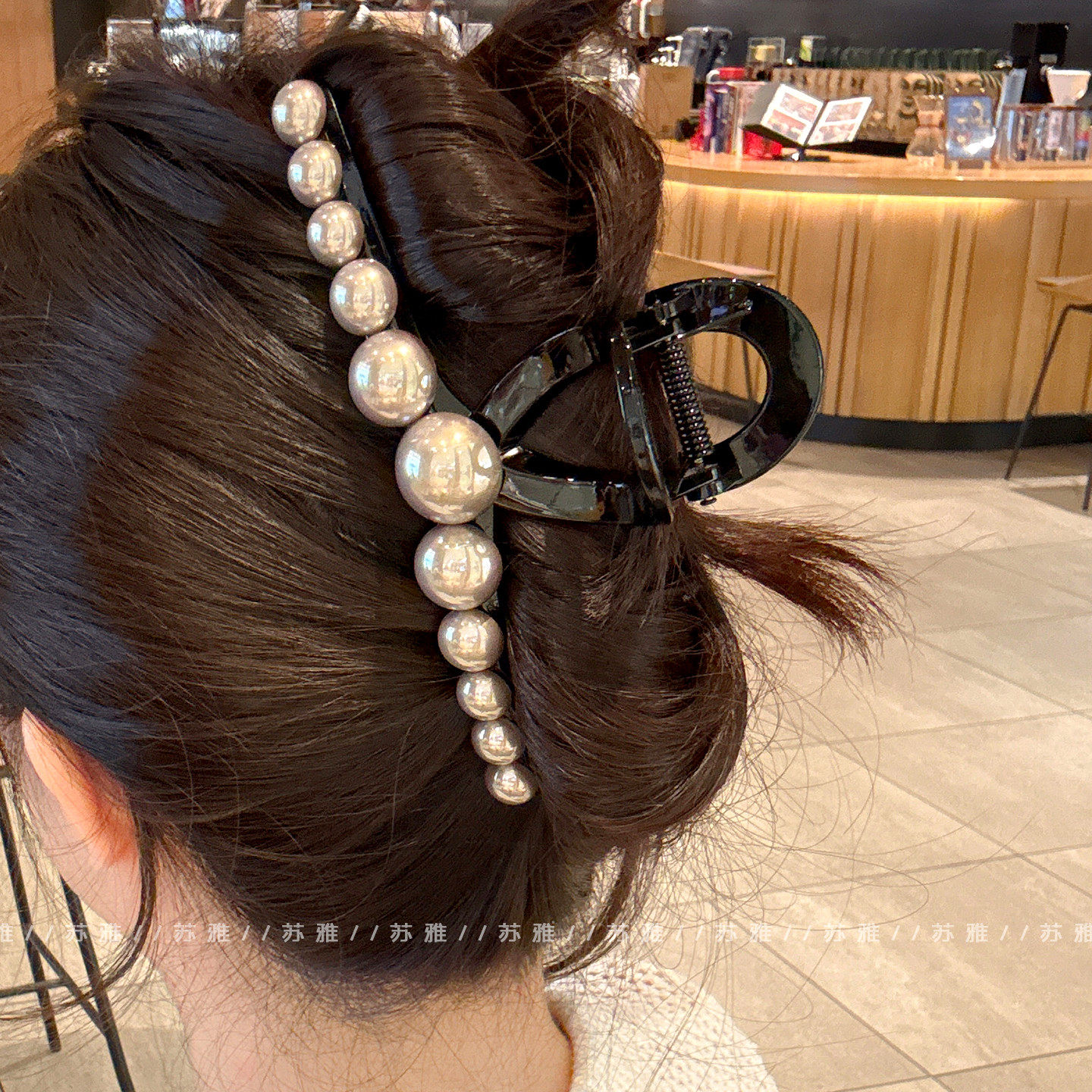 高级感气质珍珠发量多盘发鲨鱼夹