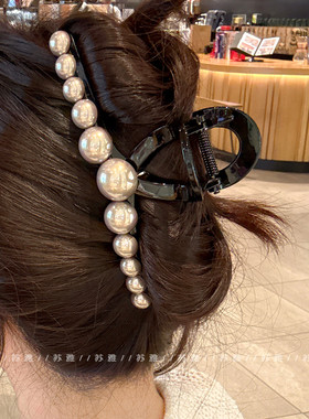 15cm超大号珍珠抓夹女发量多后脑勺盘发鲨鱼夹头饰2025新款发饰