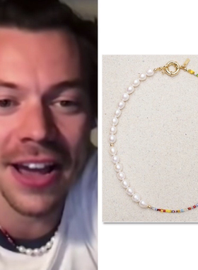 harry哈卷eliou同款质感不对称串珠天然珍珠彩虹项链好品味男情侣