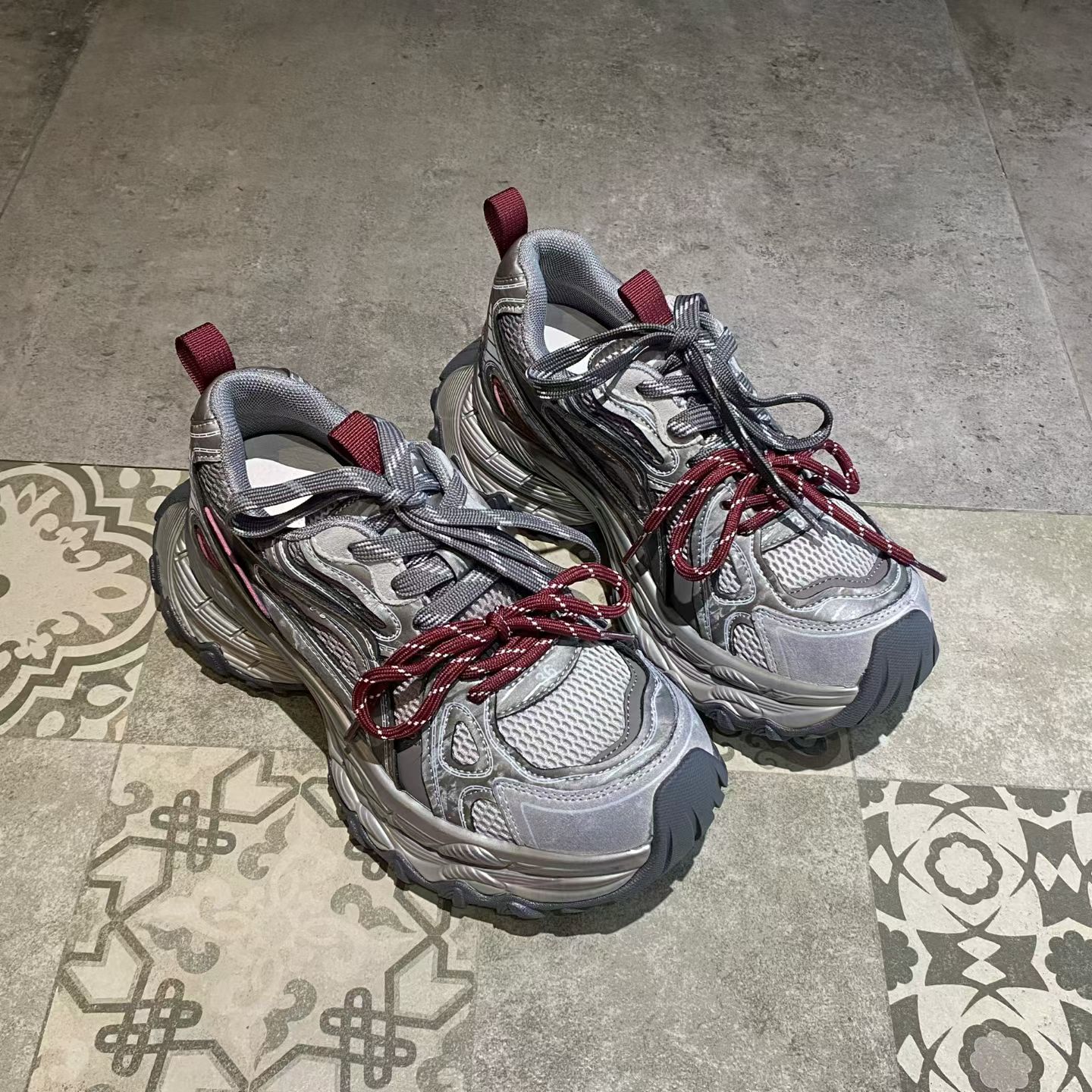 欧洲站真皮网面厚底老爹鞋女2026春秋新款增高百搭炸街休闲运动鞋