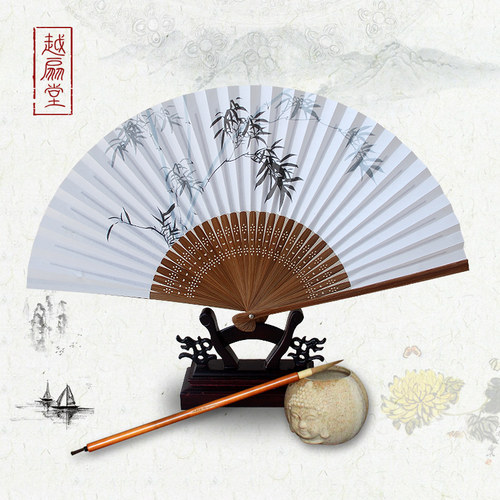 七寸手绘梅兰竹菊折扇题字宣纸