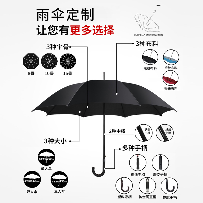 雨伞定制logo印字广告伞长柄男士大号加固加厚直杆黑色酒店订做伞
