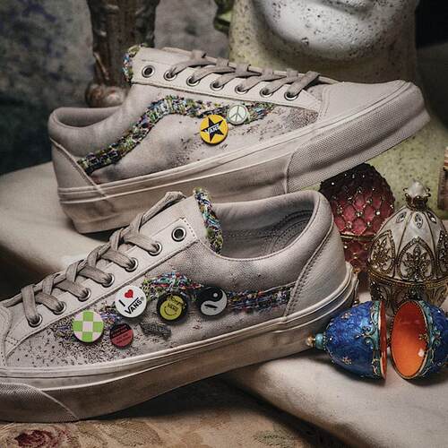代购VANS Premium Old Skool 36板鞋耐磨低帮做旧脏染彩色织带