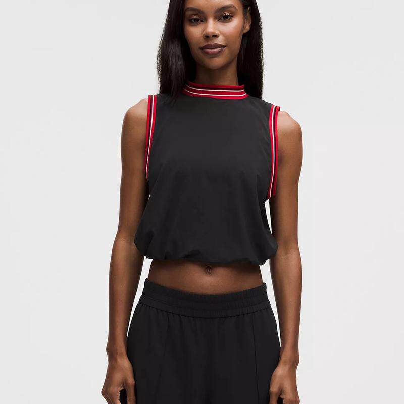 海外代购lululemon/露露乐蒙女士运动T恤抽绳下摆收腰无袖高领