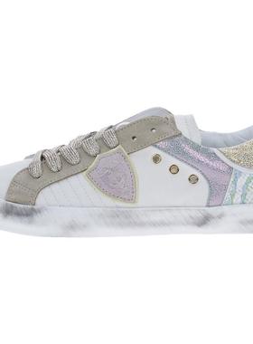 代购PHILIPPE MODEL女士休闲鞋轻便舒适透气板鞋白色闪粉装饰