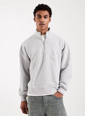 海外代购Levi’s/李维斯男士外套浅灰半拉链休闲日常立领卫衣