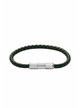 代购Fossil化石男士手链简约时尚精致百搭深绿色编织银色金属扣