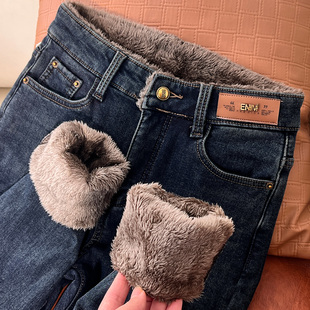 特厚一条过冬加绒加厚牛仔裤女冬季新款新高腰显瘦羊羔毛小脚靴裤