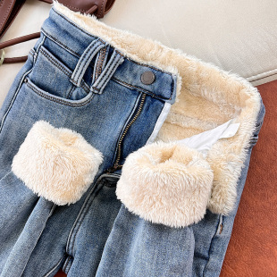高腰显瘦羊羔毛小脚靴裤 东北棉裤 新款 女冬季 潮 保暖加绒加厚牛仔裤