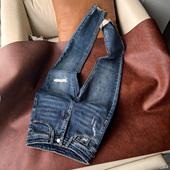 高腰弹力小脚牛仔裤 显瘦紧身假破洞毛边铅笔裤 女2026春秋新款 修身