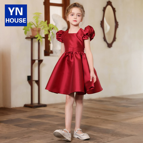 花童婚礼小女孩红色礼服女童