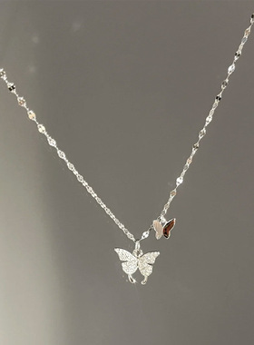 蝴蝶足银999项链女小众设计轻奢款锆石锁骨链ins风波光粼粼吊坠
