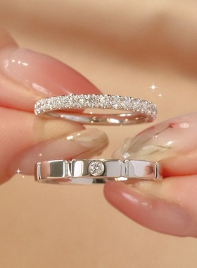 跨境s925纯银莫桑石情侣戒指女小红书同款求婚对戒小众婚戒男开口