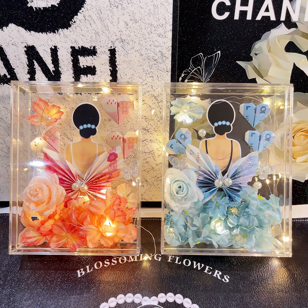 小富婆亚克力有钱花公主裙手折花送女友闺蜜妈妈节日生日创意礼物