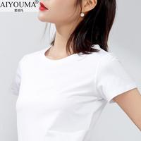 愛(ài)優(yōu)瑪~2025年夏季白色短袖t恤女夏百搭修身顯瘦純棉純白圓領(lǐng)體恤