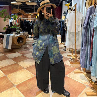 女士上衣 三浦佳2025早秋新品 长袖 苎麻印花衬衫 港风文艺气质款