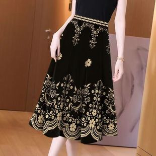 碎花半身裙夏季2025新款高腰显瘦大码松紧腰中长裙复古大摆a字裙