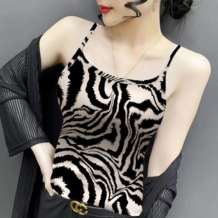 美背打底小衫 性感豹纹冰丝上衣修身 印花无袖 女士春夏季 内搭吊带衫