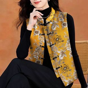 新中式妈妈秋冬装国风加绒马甲外套中老年女洋气保暖唐装马夹背心