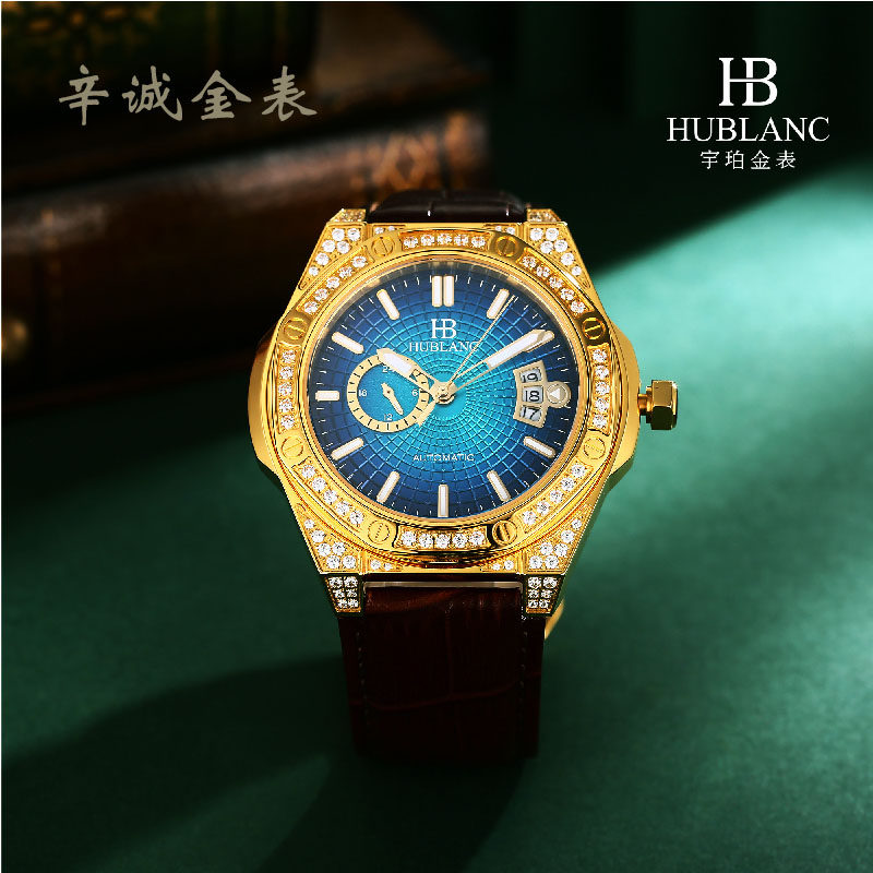 纯金男士足金999 轻奢手表进口机械自动机芯防水手表黄金手表