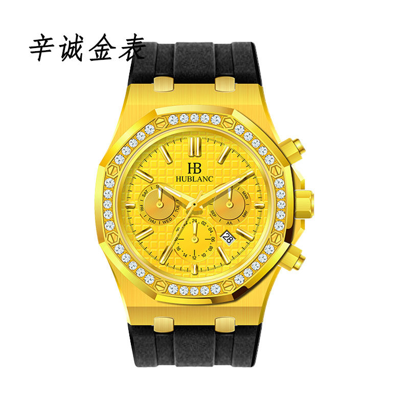 hb宇珀金表男士足金999 进口机械自动机芯镂空防水手表黄金手表