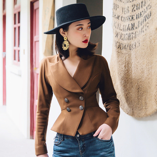 女2021时尚 春秋小香风外套收腰修身 复古小西装 法式 气质短外套 短款