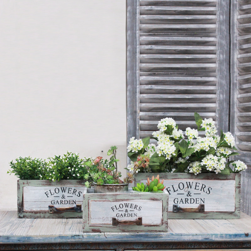 【特价】木花盒花盆原木箱实木花架收纳置物架做旧绿植木质花箱