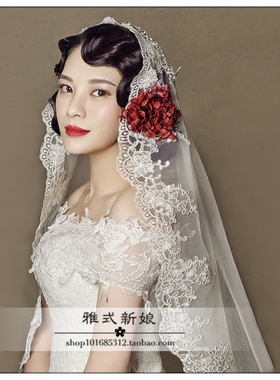 网红蕾丝结婚韩式拍照写真头纱