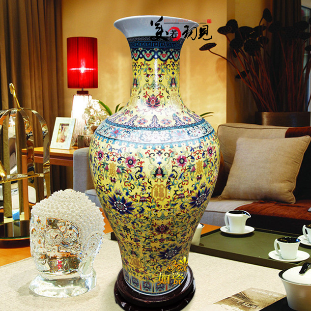 包邮景德镇陶瓷器 仿古明清高档皇家粉彩落地家居大花瓶 鱼尾瓶