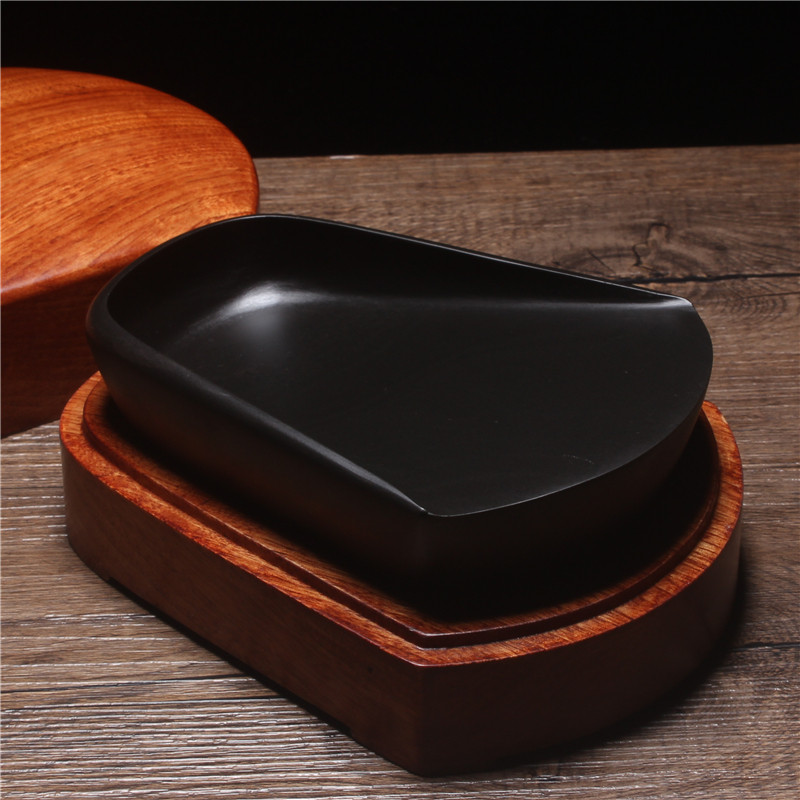 精品砚台素池收藏 仿古簸箕 中国歙砚老坑黑龙尾实用素砚原石端砚