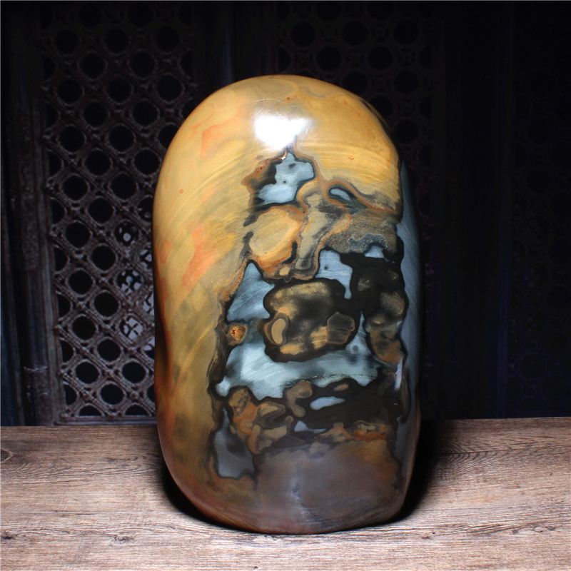 歙砚奇石收藏 原石摆件 天然随形金晕籽料天然砚台老坑龙尾砚艺术