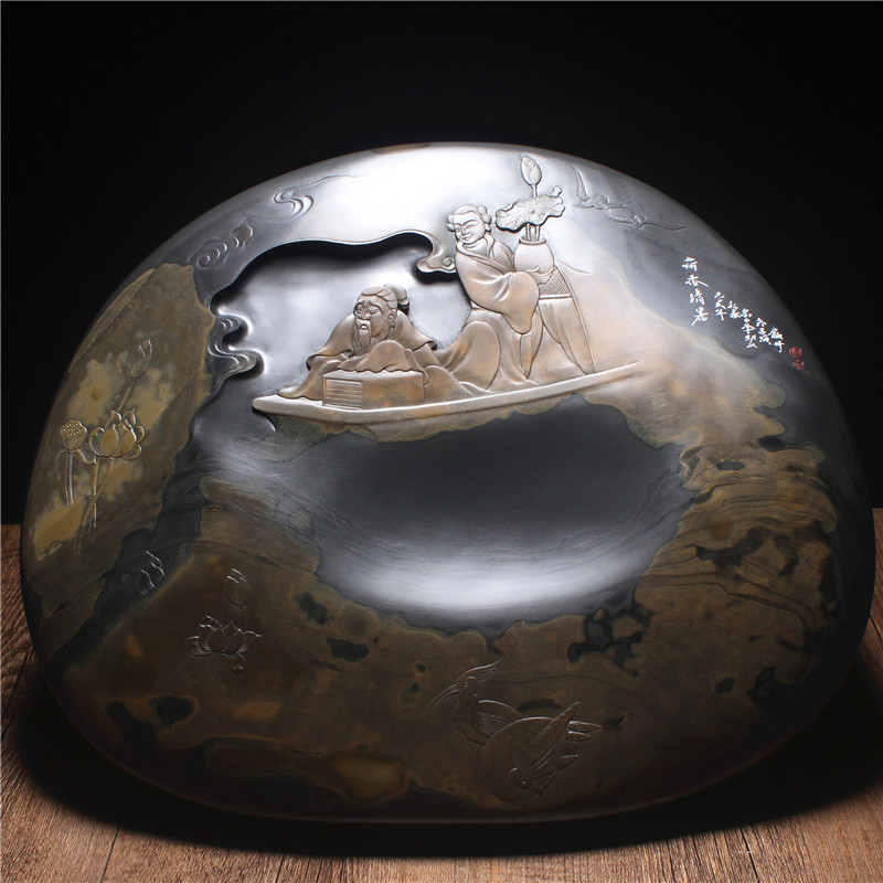 原石歙砚名家胡尚峰精品砚台老坑金晕兼龙尾砚端砚实用文房收藏品