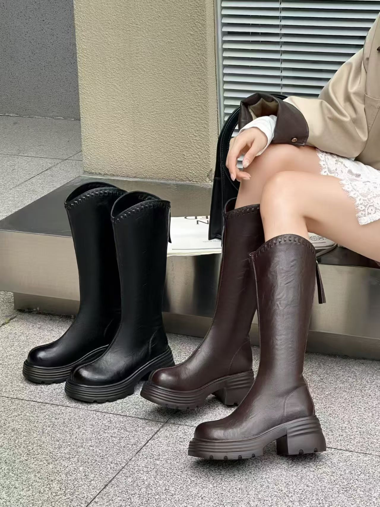 厚底小个子增高长筒不过膝骑士靴2025秋冬新款复古时尚百搭时装靴
