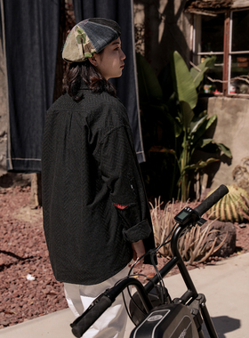 SBC+美国原棉黑色衬衫外套日本面料古布 破坏