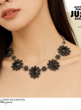 2026新款女生项链黑色花朵项链女精致时尚小众设计感金属项链气质