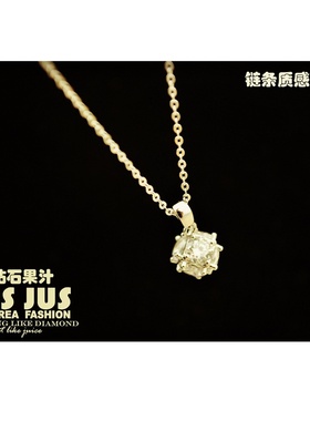 高档超闪锆石项链轻奢小众春夏四方形项链气质颈链锁骨链新款吊坠