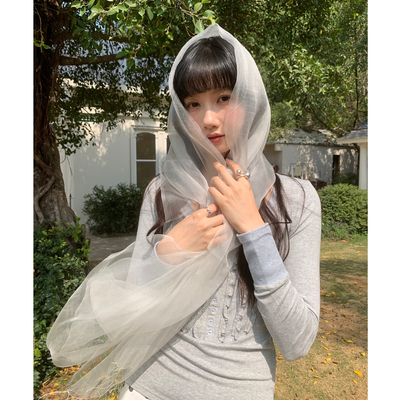 Deepsea深海 100%桑蚕丝日系真丝围巾女夏季超仙披肩慵懒风丝巾