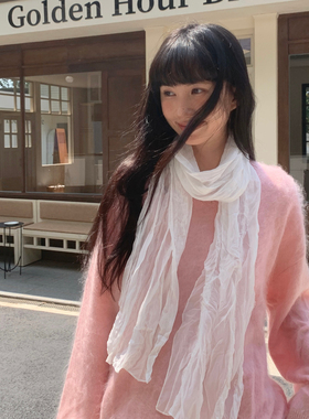 深海韩系白色秋冬百搭丝巾披肩