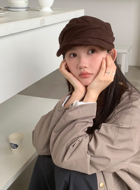 复古摩登感 褶皱设计报童帽贝雷帽气质显脸小鸭舌帽秋冬帽子女ins
